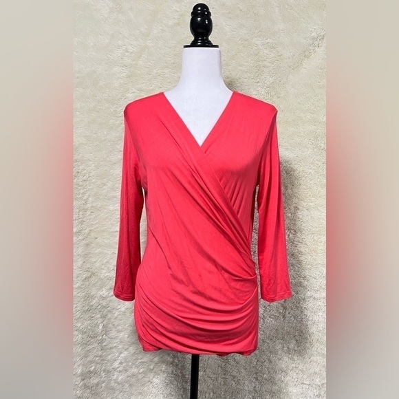 Maxmara Soft Jersey Faux Wrap 3/4 Sleeve Tops - Picture 1 of 8